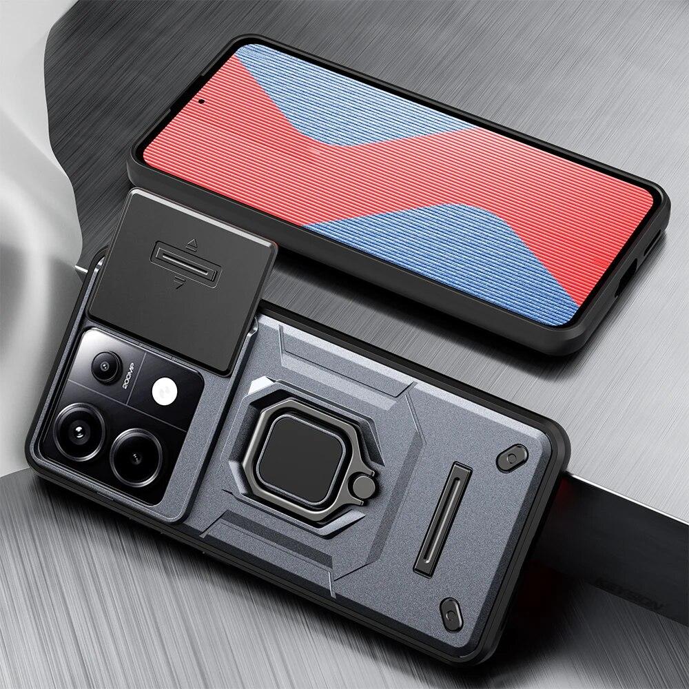 KEYSION Противоударный защитный чехол для Xiaomi POCO X6 Pro, защитное кольцо для объектива камеры, подставка, задняя крышка для телефона POCO X5 Pro 5G