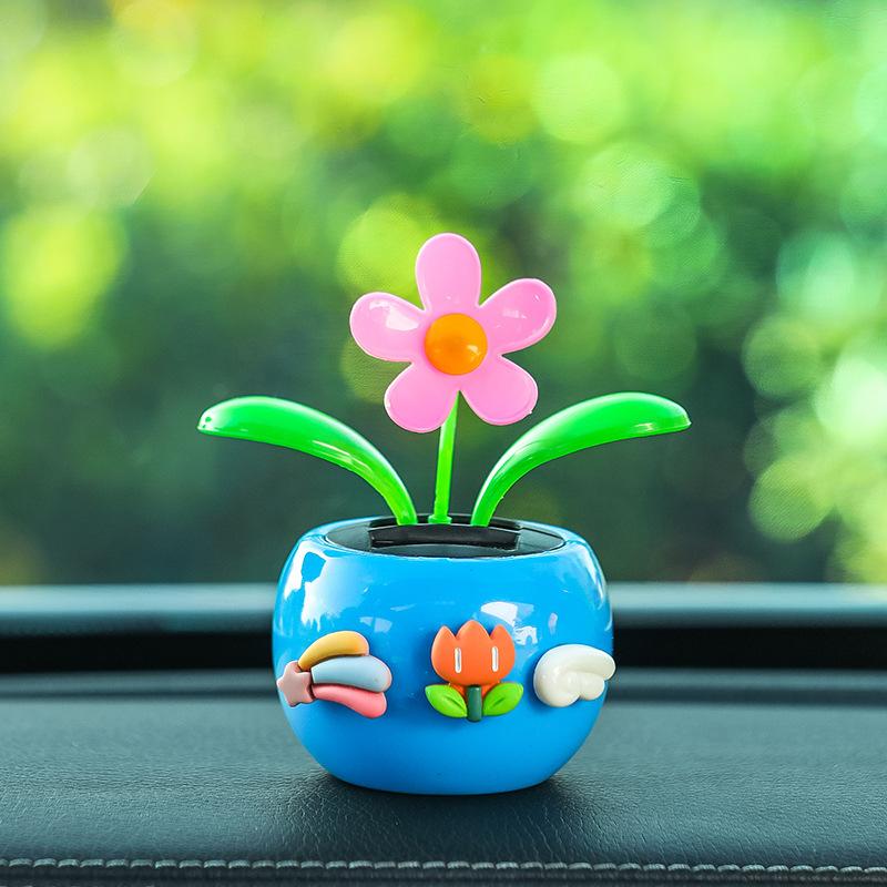 Автомобильные украшения Мультяшные украшения интерьера Автомобильные солнечные качающиеся подсолнухи, Пластиковые декоративные элементы