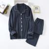 New Spring and Autumn Pure Cotton Crepe Cloth Couple Soft and Breathable Men Long-sleeve Simple Home Service Two Piece Set