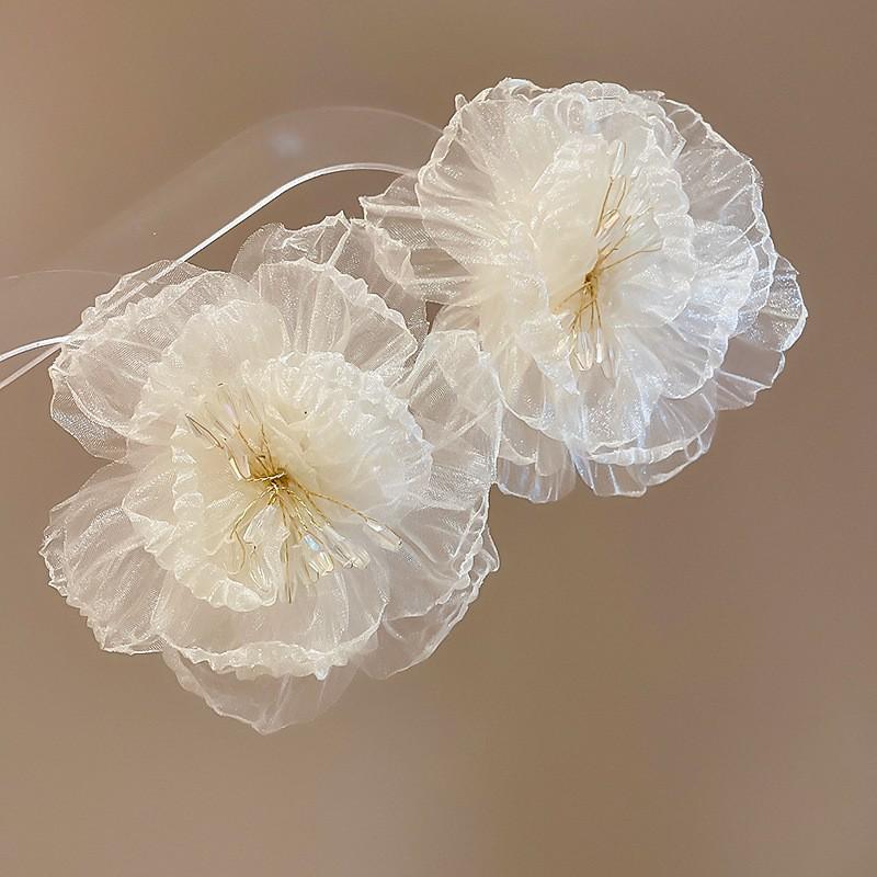 Серьги с кисточками в виде цветов из шифона "Серебряная игла", Милый стиль Мори, Дофаминовый тренд, Универсальные женские серьги