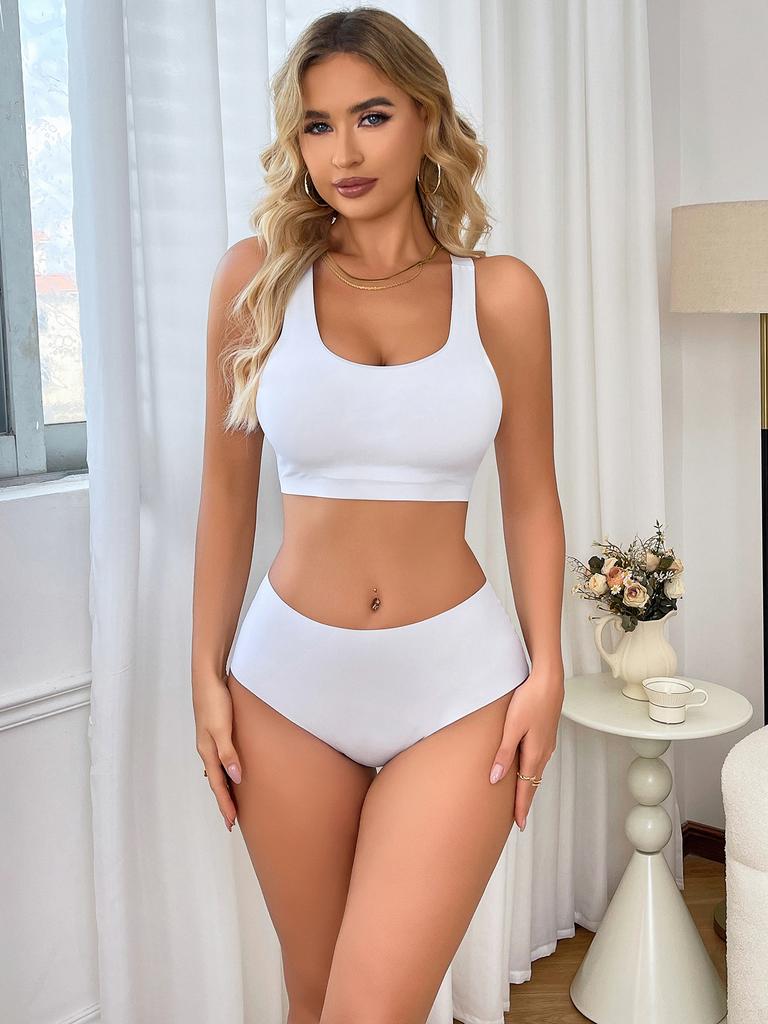 Спортивный комплект нижнего белья, цельный бесшовный бюстгальтер без косточек и трусики, женское нижнее белье