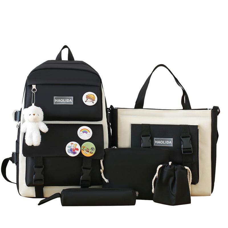 5 шт. наборы холщовых школьных ранцев для девочек-подростков, женские рюкзаки, холщовые детские сумки для начальной школы, студенческие рюкзаки для ноутбуков