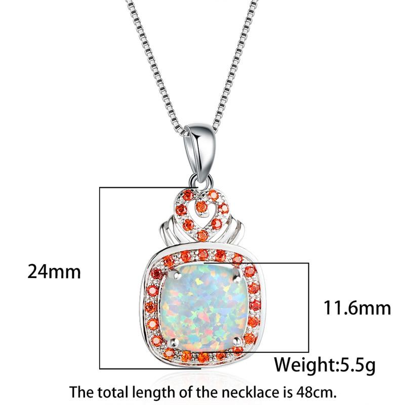 Большие Женские Квадратные Белые Оранжевые Огненные Опаловые Каменные Подвески Ожерелья Свадебное Случай Вечеринка Мероприятие Свадебное Случай Украшения Ретро Стильные Стильные Серебро