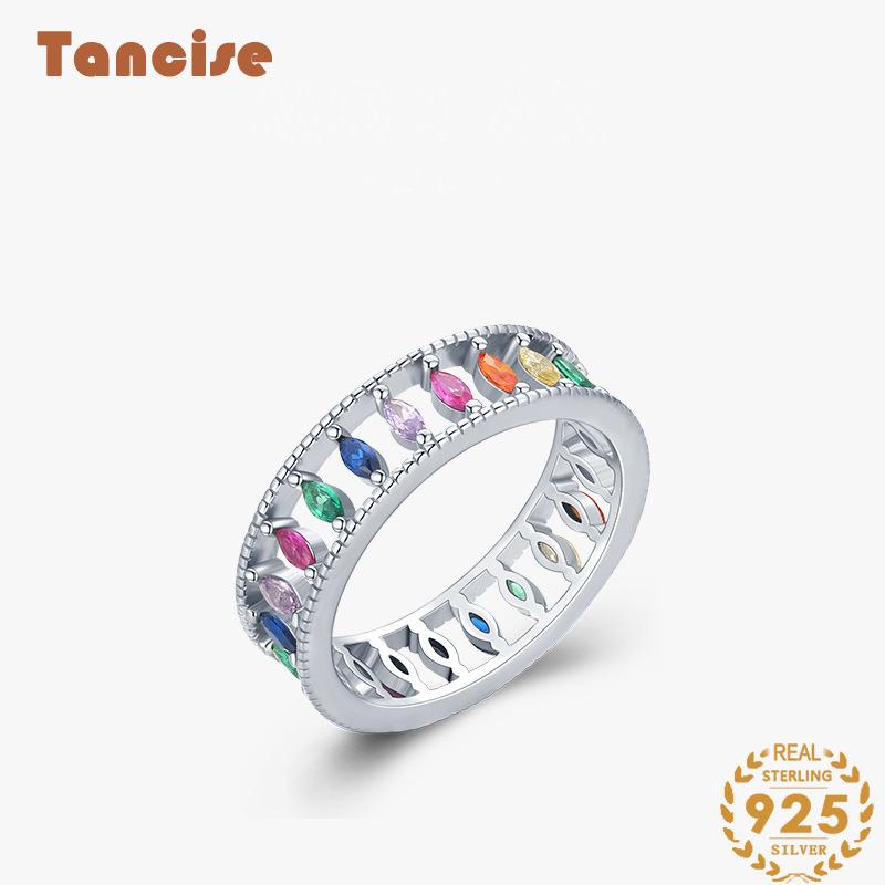 Tancise Classic 925 Sterling Silver Zircon Ring Ladies Jewelry Wedding Promise Party Gift
