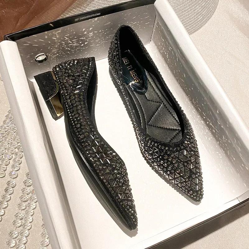 Women Sexy Red Sole Autumn Full Drill Flat Shoes Large Size Ballet Fashion Shoes