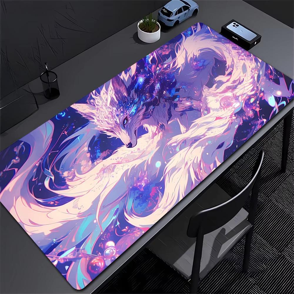 Kawaii NineTailed Fox Large Mouse Pad Dreamy Pink Blue Desk Mat for Work Play