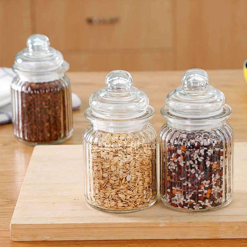 Кухонная стеклянная герметичная банка с вертикальными полосками и крышкой, банка для приправ, прозрачная стеклянная герметичная банка