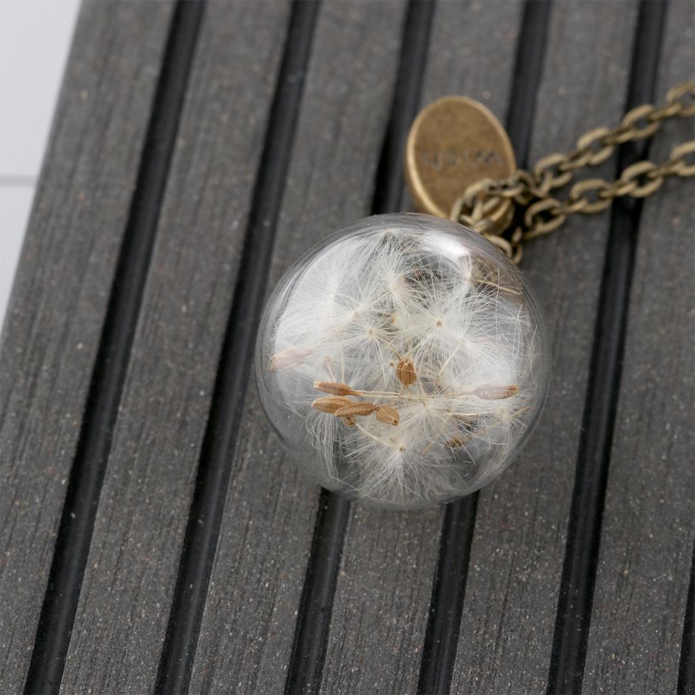 Women Gift For Her New Handmade Clear Crystal Ball Pendant Dandelion Wishing Necklace Dandelion