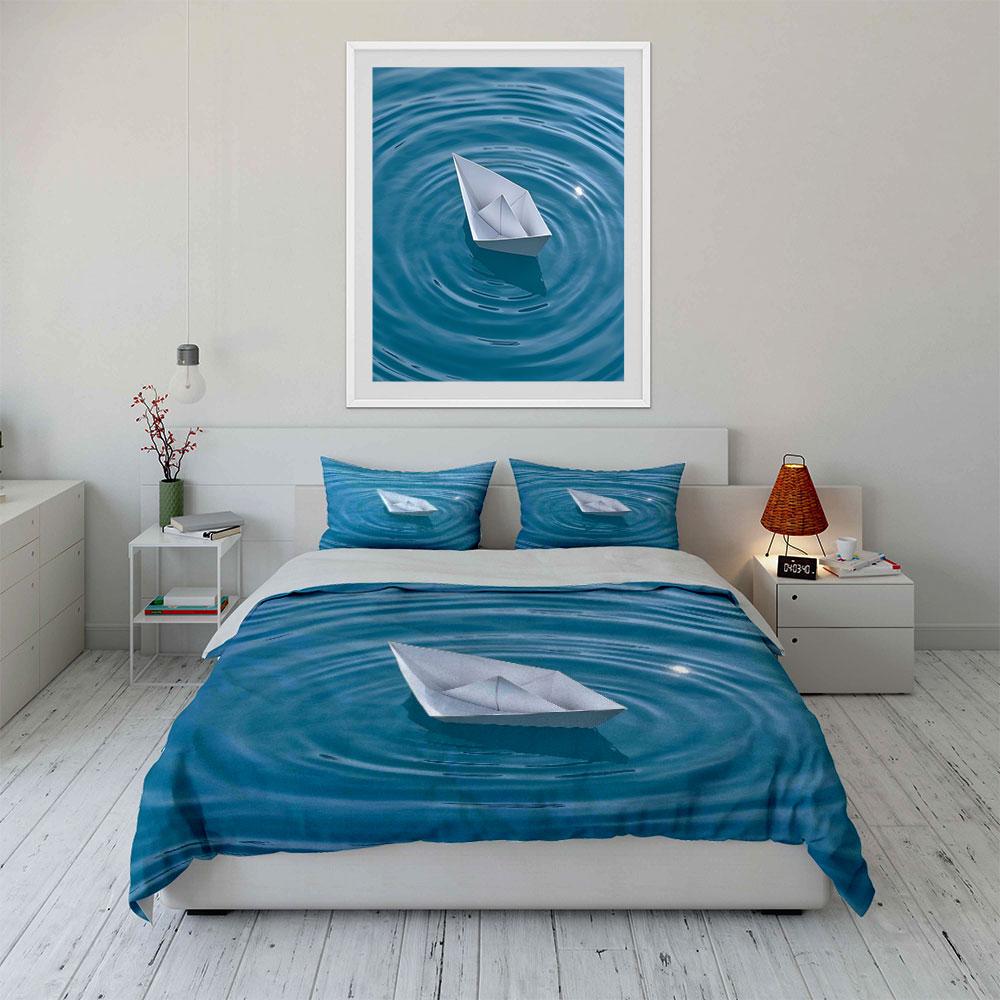 "Paper Boat Decor Set" Bedding Set with 1 Duvet Cover 2 Pillowcases Single Double King Queen, Gift