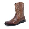 Handmade Men Cowboy Boot High Quality Embroidery Western Leather Flat Boots Mid-calf Male Boots Outdoor Zipper Riding Boots