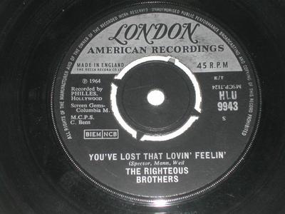 7-дюймовая пластинка RIGHTEOUS BROTHERS - You've Lost That Lovin' Feelin' HLU9943 LONDON RECORDS 1965 UK Rock Б/у