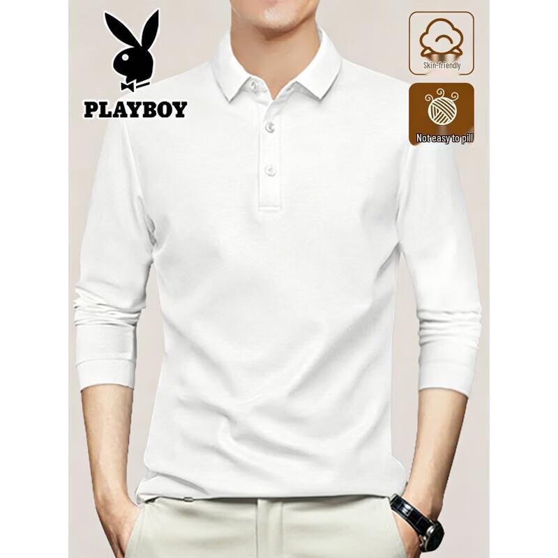PLAYBOY Мужская однотонная рубашка поло с длинным рукавом