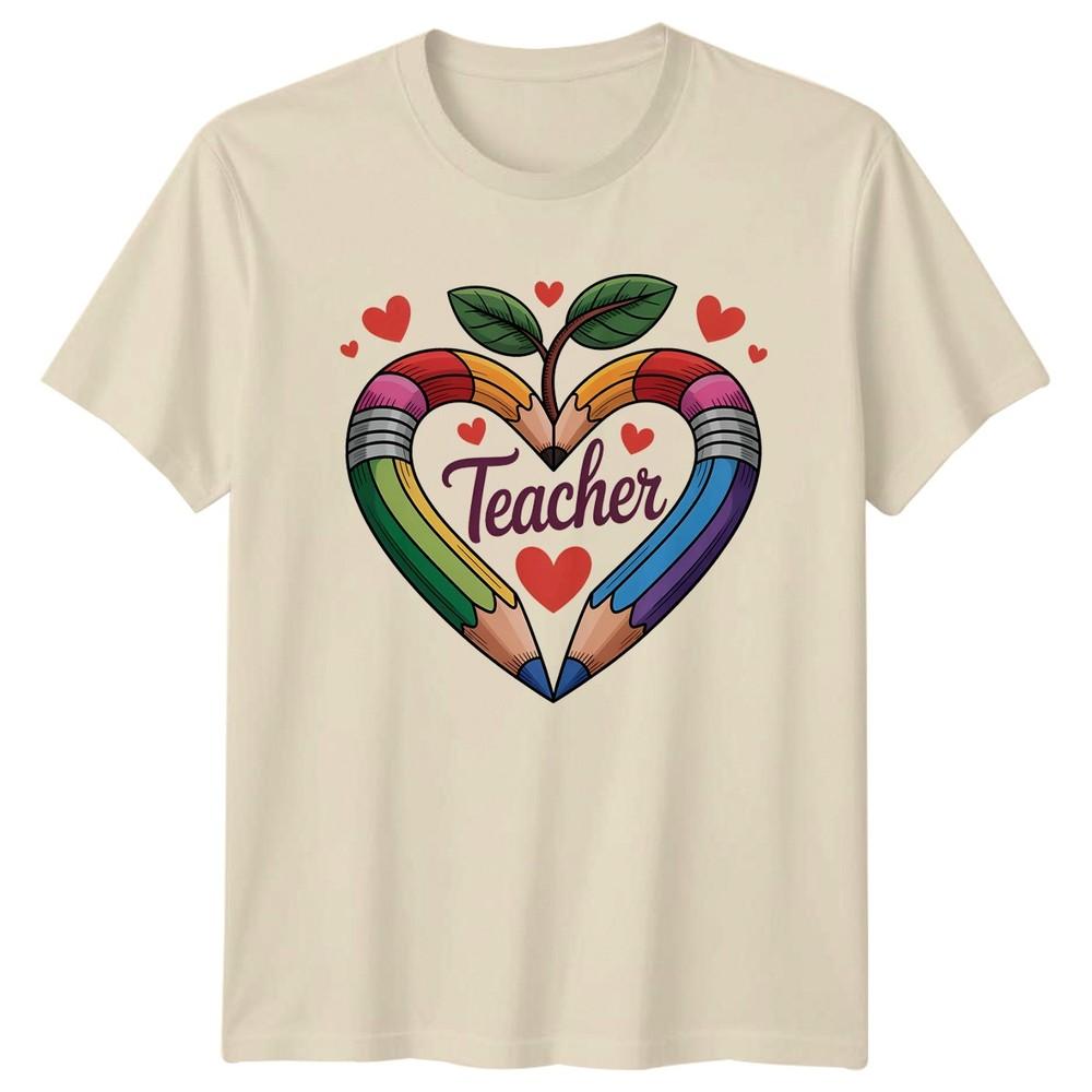 Teacher Rainbow Pencil Heart Design TShirt Educator Staff Teaching