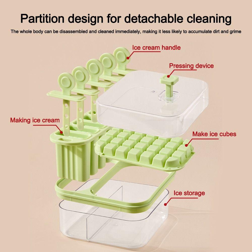 2-in-1 Press Ice Tray Box One-Touch Release Ice Maker Space Saving Ice Cream Mold Home Kitchen Use