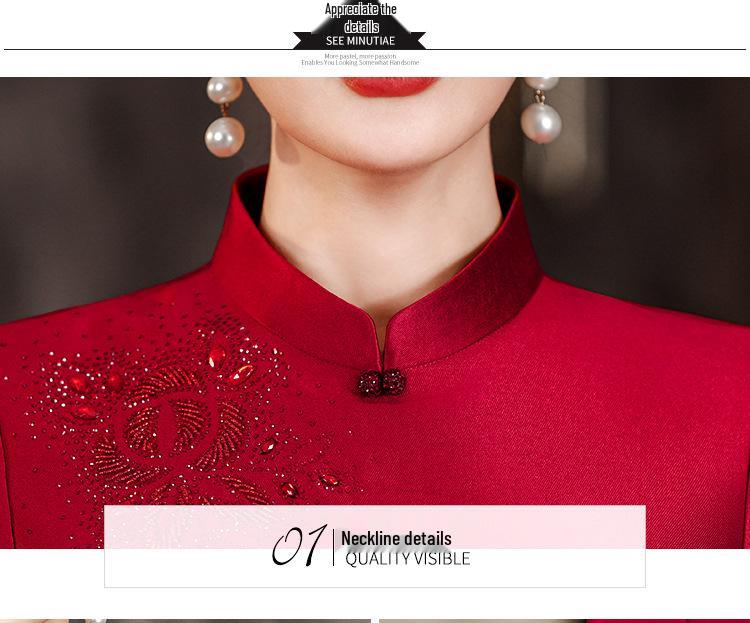 Платье ципао нового стиля 2024 года для женщин среднего и пожилого возраста - Модный наряд в китайском стиле для свадебного банкета