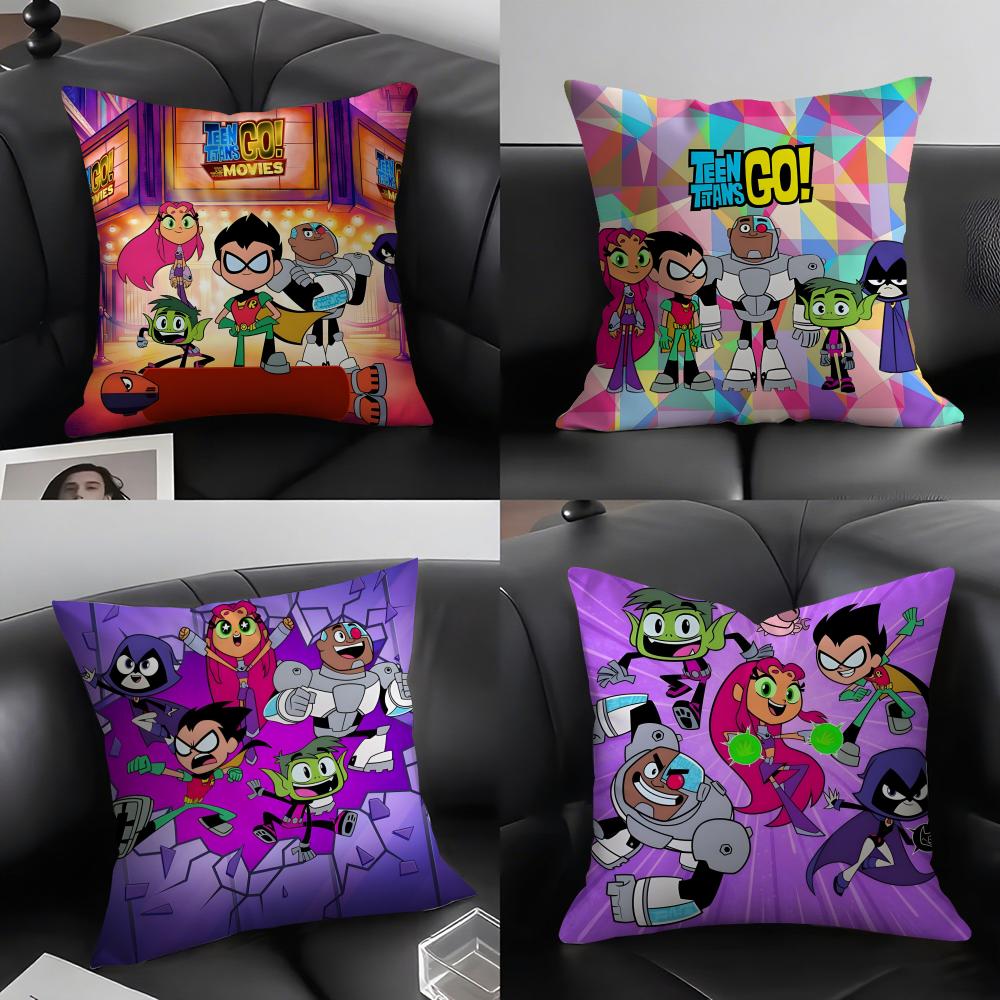 TTeen TitansS GGo Cartoon Cushion Cover Pillowcase Ultra Soft Skin Friendly Fabric Cloud Like Comfort Concealed Zipper