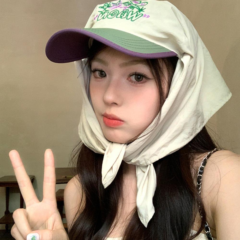 Korean Style Strappy Bandana Hat Sunscreen Letter Headscarf Hat Embroidery Baseball Cap  Vacation