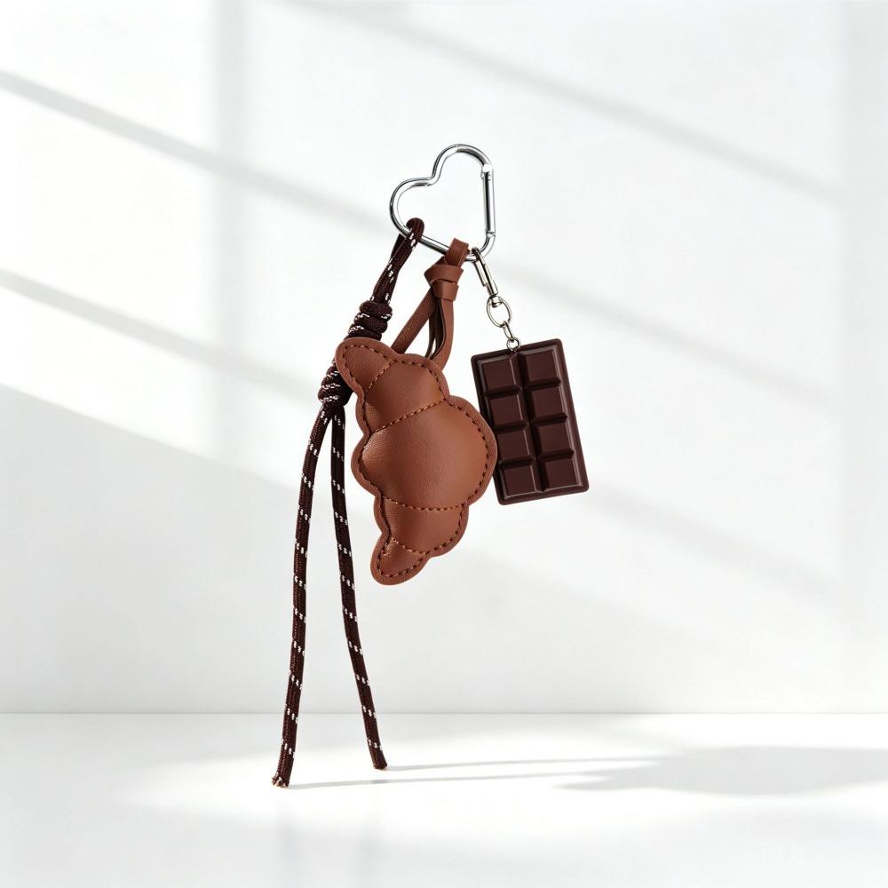 Faux-Leather Bag Charm Lightweight Croissant Keychain Minimalist Pendant Handbag Decoration