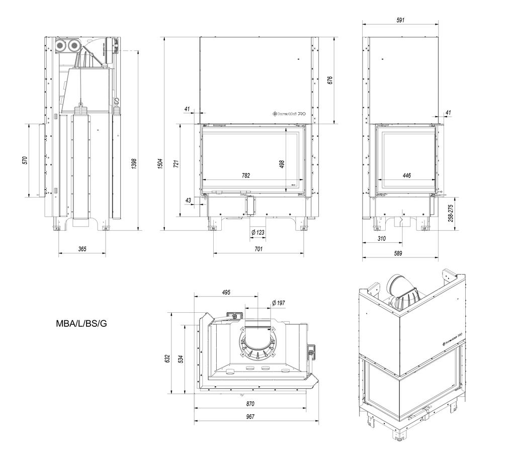 Steel fireplace KRATKI MBA left 17 kW Ø 200 Lift-up black thermotec