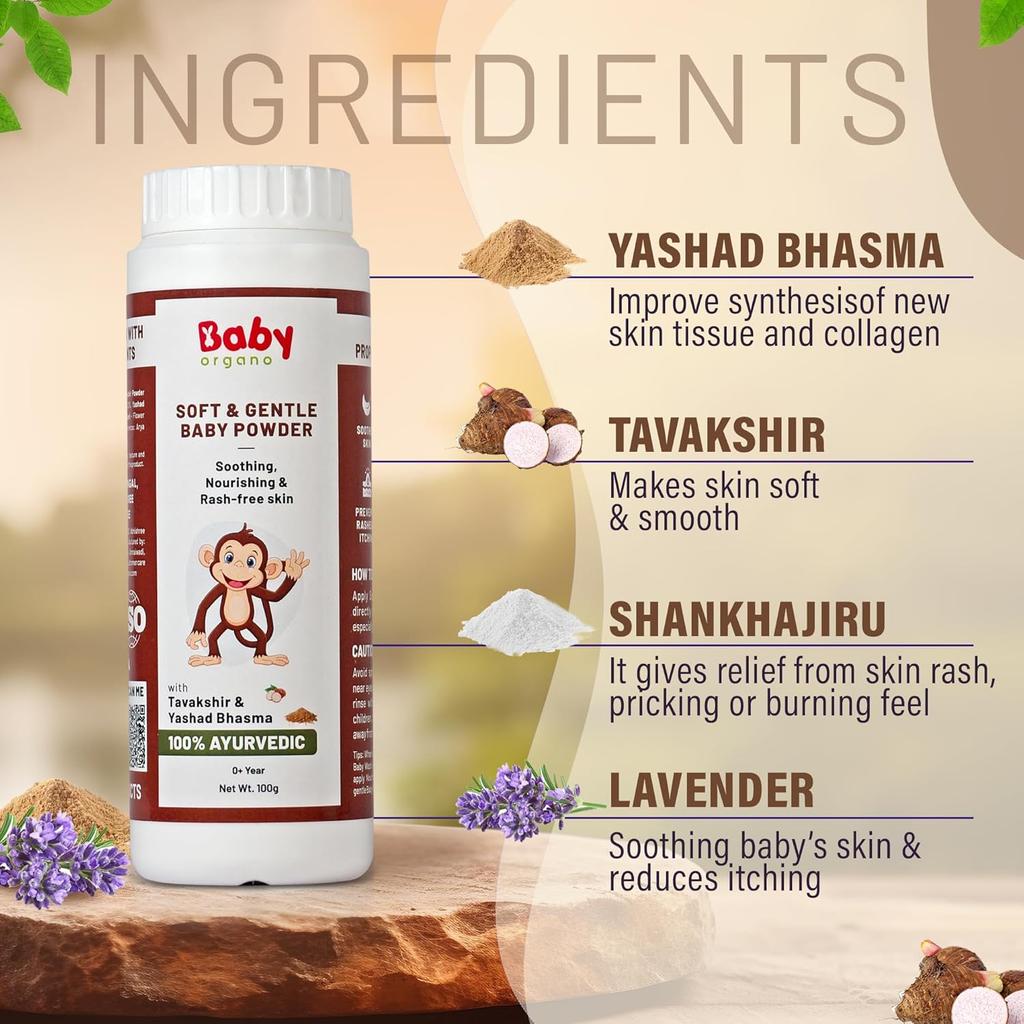 Babyorgano Swarnaprashan Drop & Baby Diaper Rash Powder Combo | Immunity Booster, Concentration Support | Nourishes & Soothes Baby's Skin