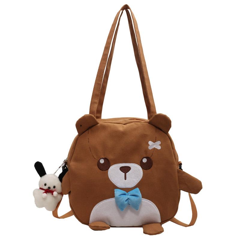 Милая холщовая сумка с изображением медведя из мультфильма для женщин, японская универсальная сумка через плечо в стиле Харадзюку, большая вместимость, школьная сумка для класса
