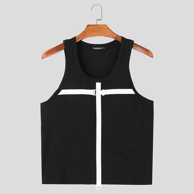INCERUN Летние мужские футболки без рукавов с бретельками, майки-борцовки