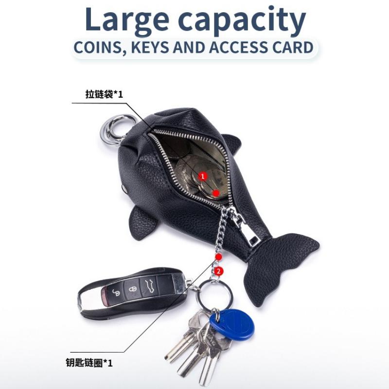 Cute Keychain Whale Coin Purses Key Wallets Leather Change Pouches with Zipper Closure Hanging Buckle Keyring Bag Charms