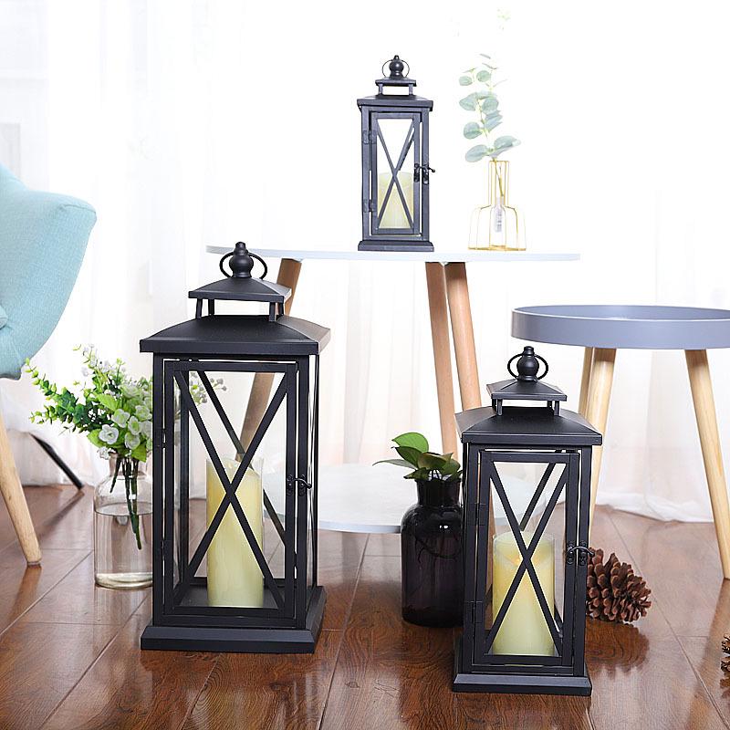 Простой подсвечник из железа и стекла в китайском стиле для декора дома и улицы