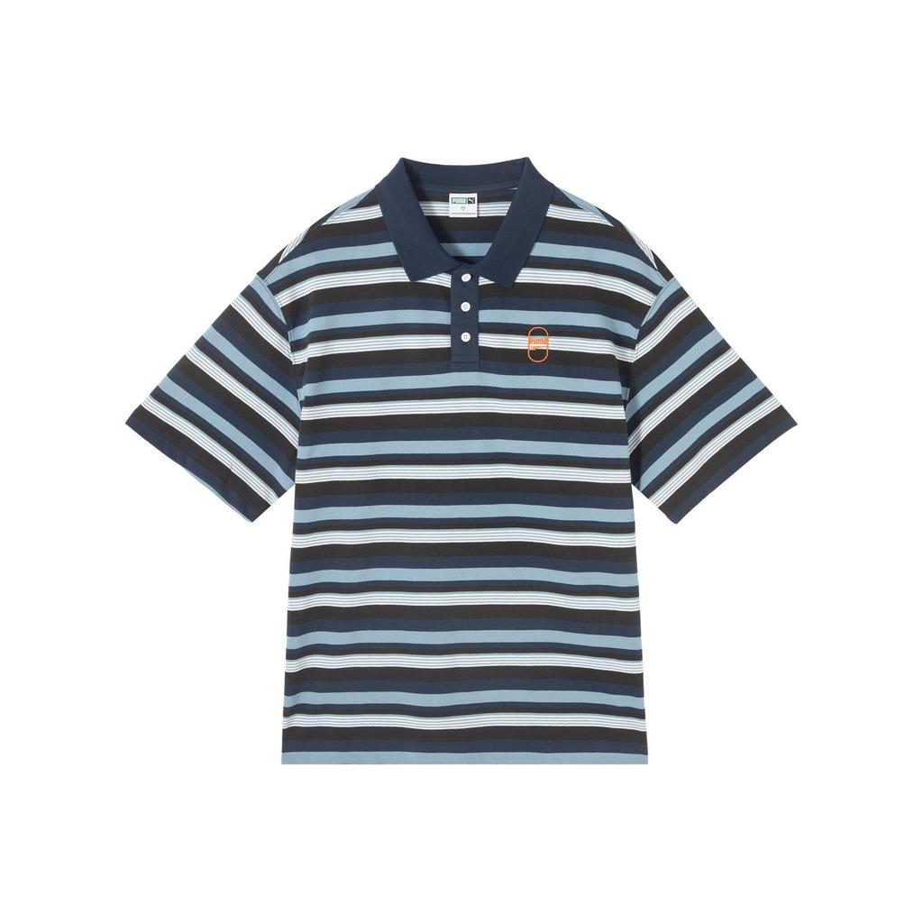 Puma Downtown 180 Loose Fit Color Block Striped Polo Shirt Men Tops Navy-Blue 630119-14