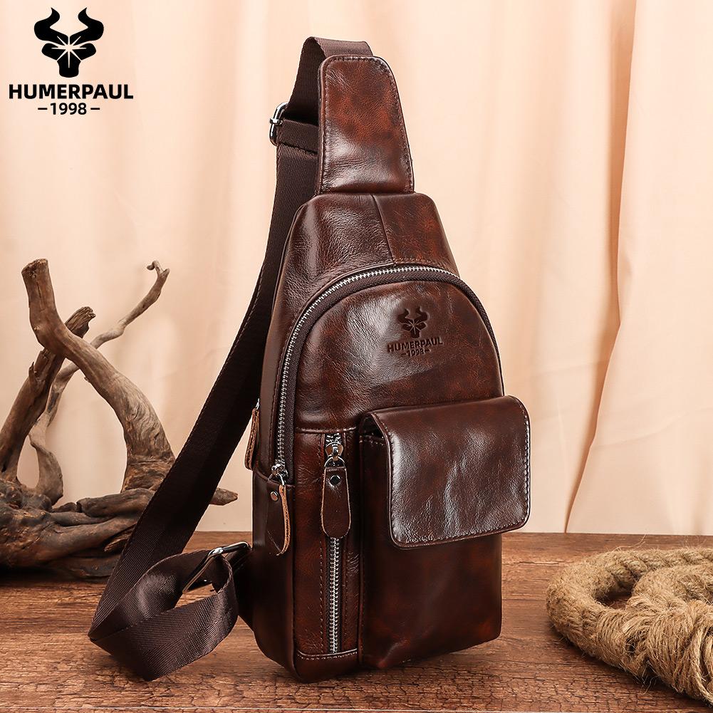 Humerpaul Мужская кожаная нагрудная сумка большой емкости для нагрудной сумки для мобильного телефона 30*17,5*8 см