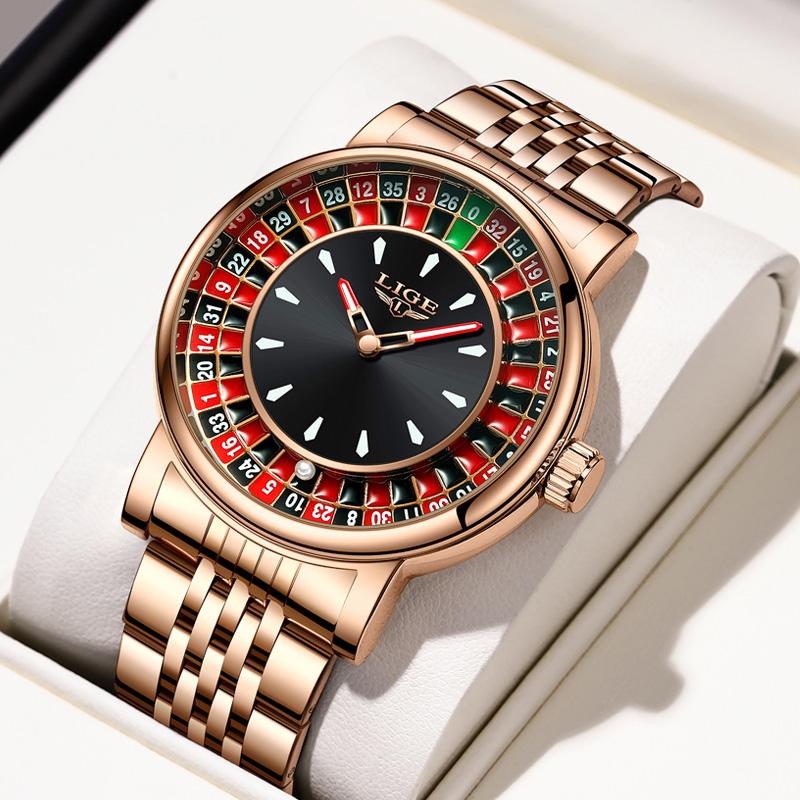 Роскошные мужские часы с циферблатом в виде рулетки, модные мужские часы, водонепроницаемые люминесцентные кварцевые наручные часы