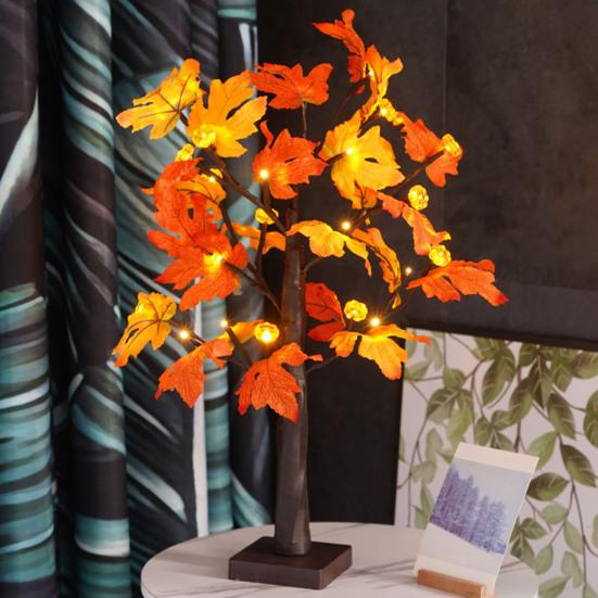 Осенняя лампа из кленового дерева, 24 светодиода с батарейным питанием, USB, регулируемая подсветка, свет из тыквы, кленового листа, урожай на День благодарения, Хэллоуин, Рождество, рабочий стол