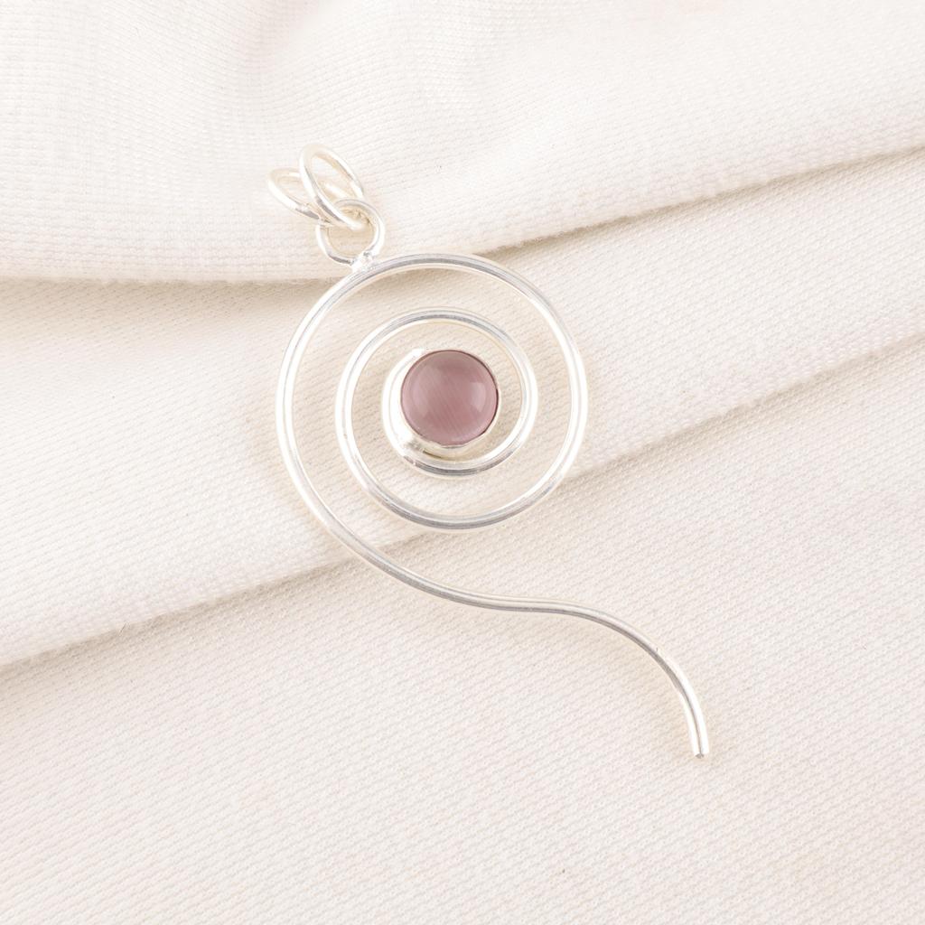 Purple Cat's Eye 925 Sterling Silver Pendant, Handmade Silver Jewelry, Attractive Cat's Eye Gemstone Balancing Pendant Jewelry For Gift