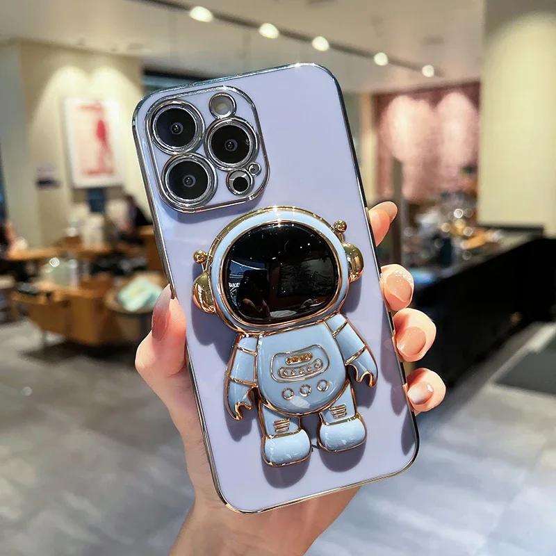 Чехол для iPhone 15 15ProMax 15Plus 14 13 12 11 Pro Max X XS XR XSMax 7 8 Plus 13mini 15Pro Astronaut Phone Stand Silicone Cover