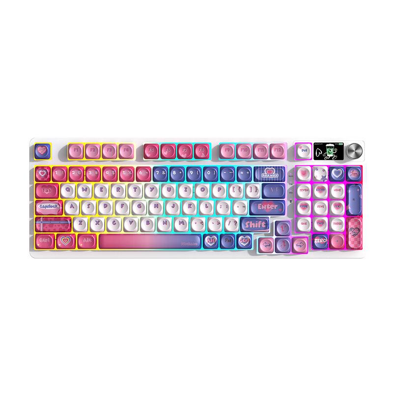 98-клавишная RGB беспроводная Bluetooth механическая клавиатура с тройным режимом - Игровая, для киберспорта и офиса, с настраиваемым экраном