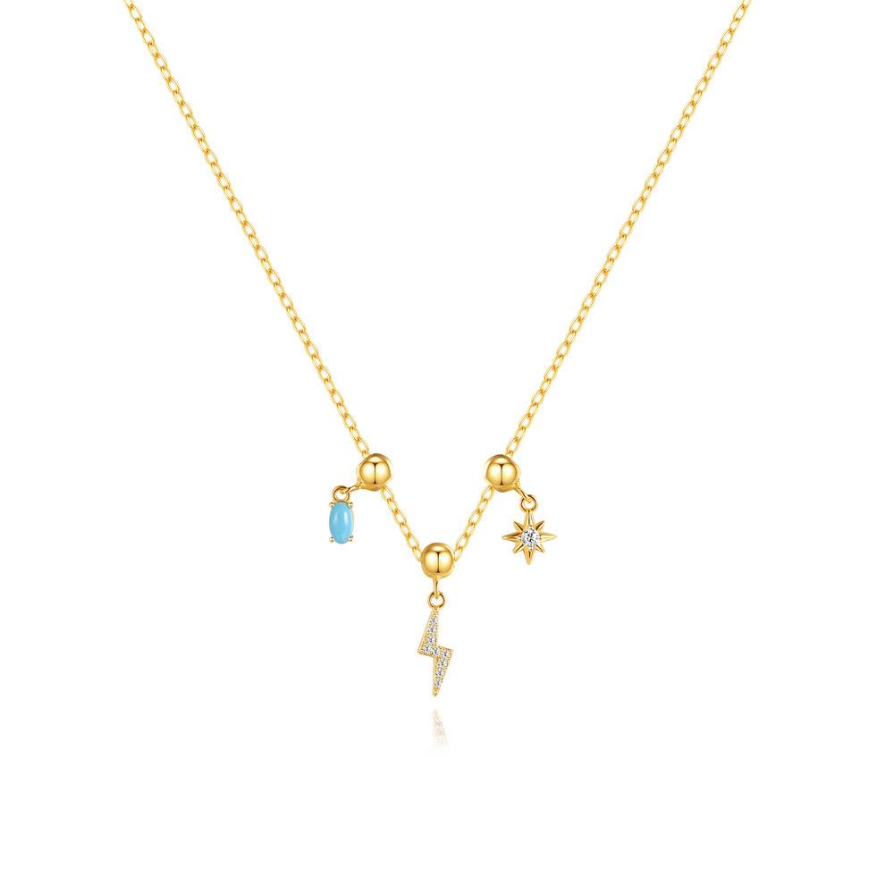 S925 Sterling Silver Charm Necklace Removable Adjustable Accessories Lightning Octagram Zircon Necklace