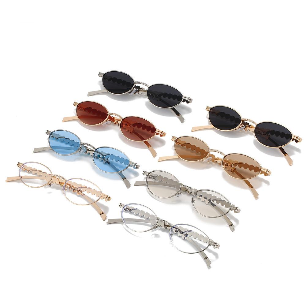 New jennie love rhinestone glasses frame men's and women's metal oval small frame flat mirror versatile