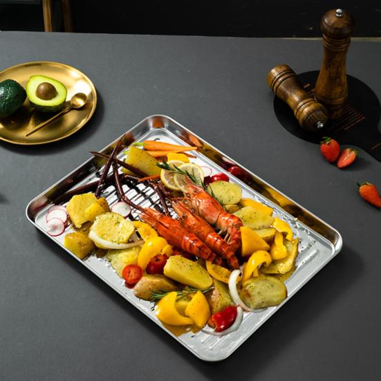1 Set Stainless Steel Baking Tray with Mesh Rack Heavy Duty Non-stick Heat Resistant Food Grade Rectangle Bakeware Kitchen Supplies