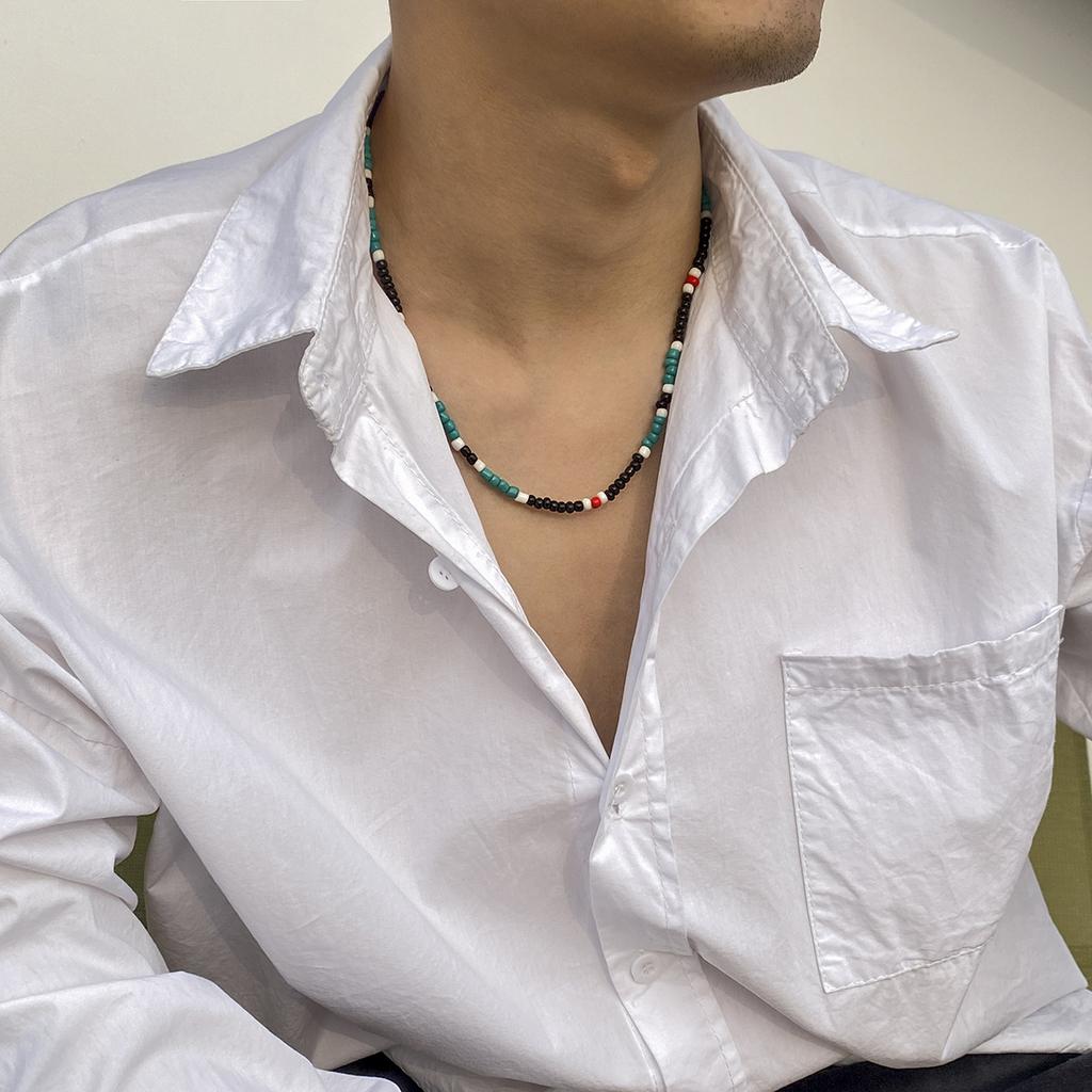 Jewelry Men's Versatile Design Color Necklace Fashion Simple Personality Stitching Beads Clavicle Chain.