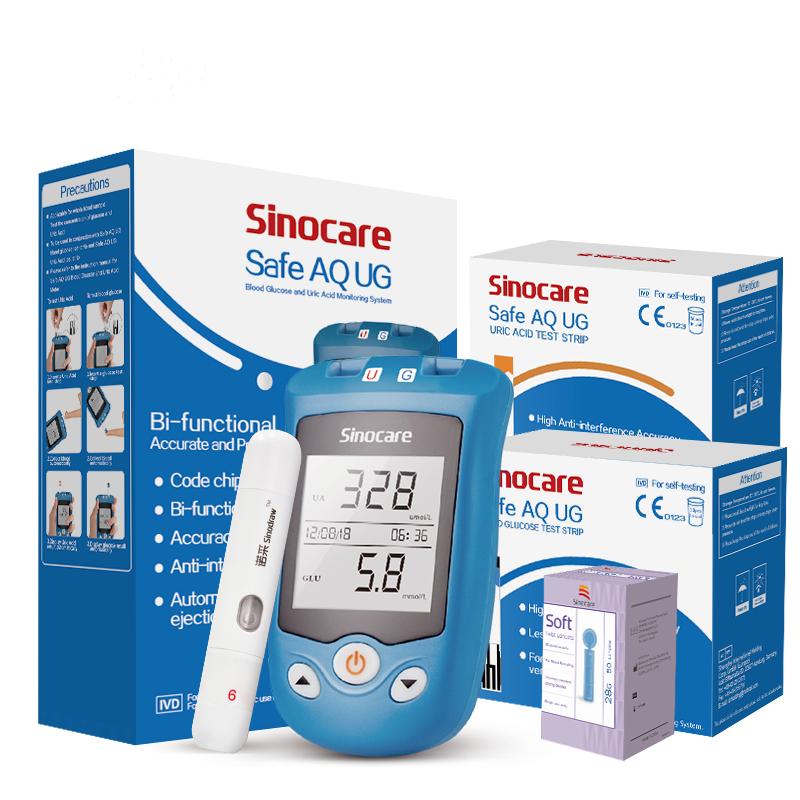 Sinocare Safe AQ UG 2 в 1 комплект для измерения уровня глюкозы в крови мочевой кислоты, двухфункциональный измеритель для диабета, подагры, беременных