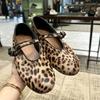 Luxury Brand Designer Leopard Suede Mary Jane Shoes Women Metal Belt Buckle Non-slip Soft Bottom Ballet Shoes Light Cozy Flats