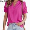 Женские модные летние весенние повседневные однотонные блузки и рубашки с v-образным вырезом и короткими рукавами с принтом