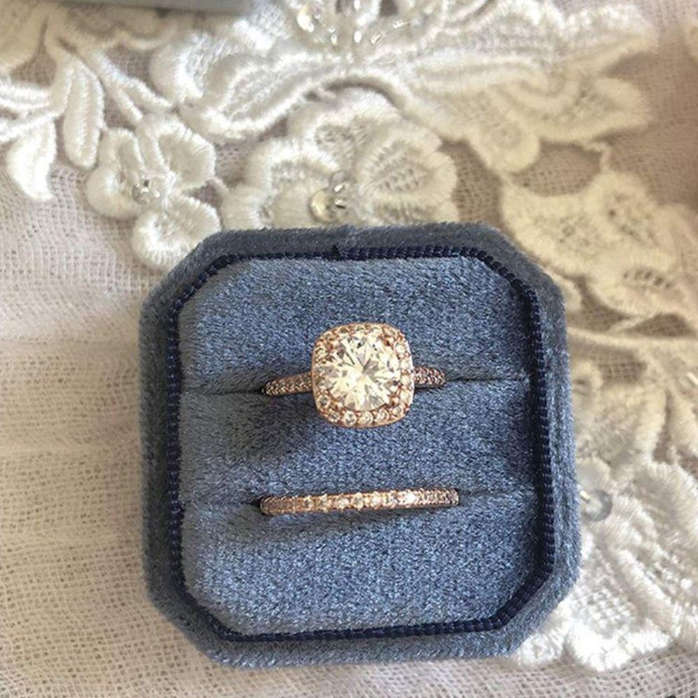 Octagon Square With Detachable Lid Ring Display Box Velvet Jewelry Box Double Ring Storage Box