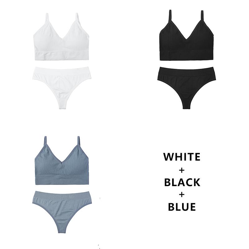 CINOON 3Pcs/Lot Women Bra Set Sexy Seamless Thong Low Waist Panties Wire Free Bra Bralette Lingerie Brassiere Female Underwear Set