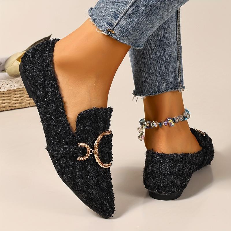 Женские слипоны с острым носком, украшенные стразами | Нескользящая подошва из ТПР, амортизирующая стелька - Всесезонная повседневная и формальная обувь - Легко чистить