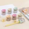Transparent Geometric Double-Hole Macaron Pencil Sharpener: Portable, Durable, and Rotary for Students.