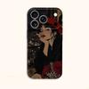 Parisian Night Red Beret Wine Rose Comic Art Film Aesthetic Protective Shockproof Bumper Phone Case For iPhone 13 14 15 16 17 Pro Max Plus