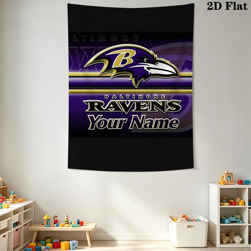 Name Custom Baltimore Ravens Wall Tapestry Aesthetic Wall Hanging Printed Fabric Blanket Decorative Tapestries for Bedroom Living Room Home Decor