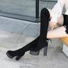 Fashion 2024Winter Sexy Boots Tight Knight Suede Round Toe Combat for Women Warm Slip On Over The Knee Botines De Mujer Black Long Botas