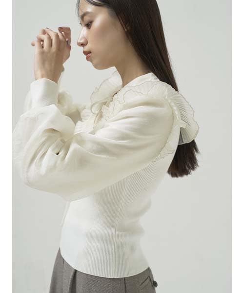 Snidel Пуловер из трикотажа с плиссированным воротником SWNT245231 Белый Женский